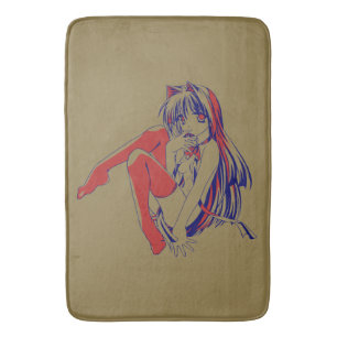 American Manga Neko Catgirl Kawaii Anime Bath Mat