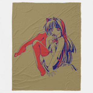 American Manga Neko Catgirl Kawaii Anime Fleece Blanket