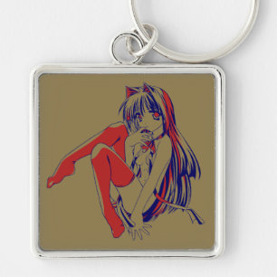 American Manga Neko Catgirl Kawaii Anime Keychain