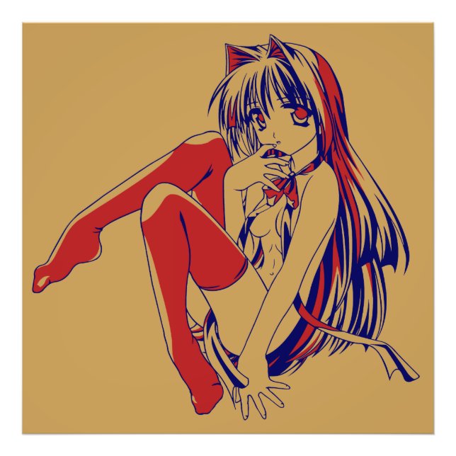 American Manga Neko Catgirl Kawaii Anime Photo Print (Front)