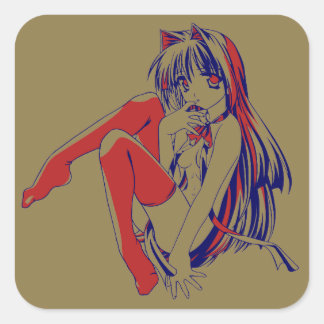 American Manga Neko Catgirl Kawaii Anime Square Sticker