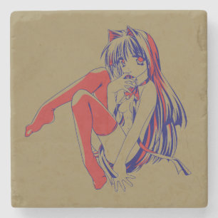 American Manga Neko Catgirl Kawaii Anime Stone Coaster