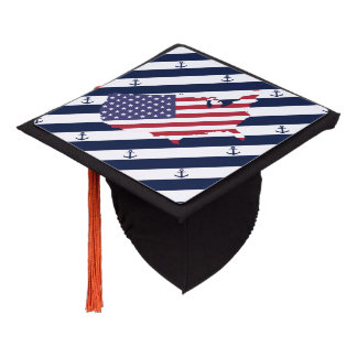American map flag | nautical stripes pattern graduation cap topper