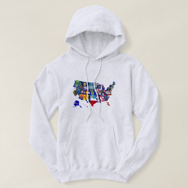 American Map State Flags Mosaic Hoodie (Design Front)