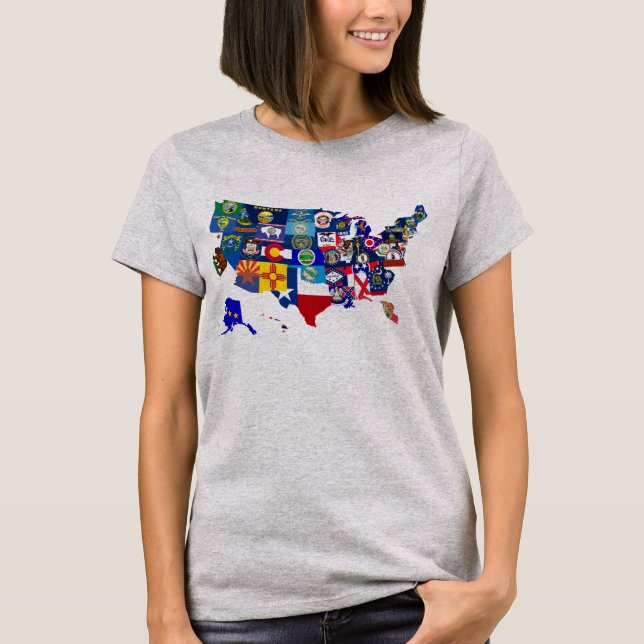 American Map State Flags Mosaic Tee Shirt (Front)