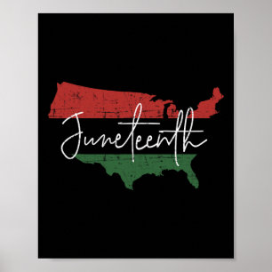 American Map With Pan African Flag For Juneteenth  Poster
