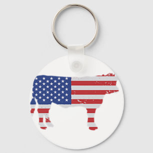 American Meat USA Flag BBQ Beef Proud Butcher Cuts Keychain