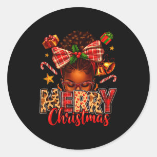 American Melanin Afro Sleigh Queen Christmas Afric Classic Round Sticker