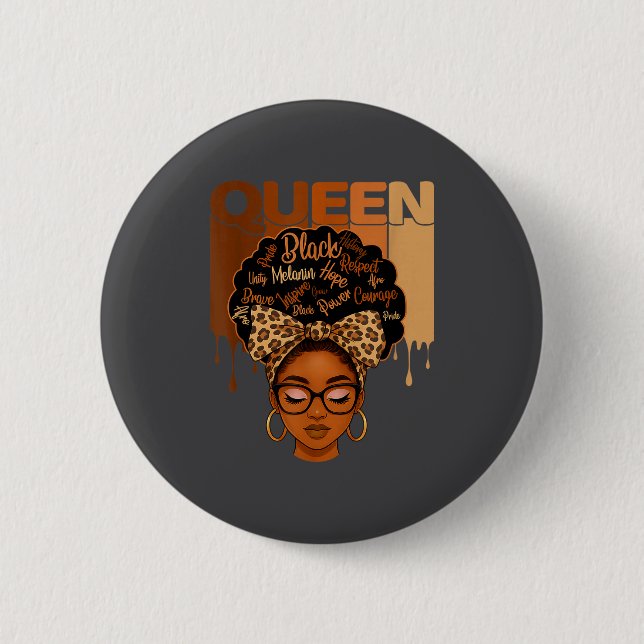American Melanin History Queen Black African Laugh 2 Inch Round Button (Front)