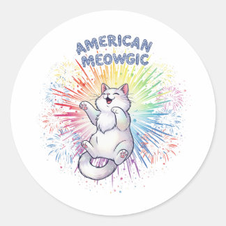 American Meowgic – Sparkly Cat & Rainbow Fireworks Classic Round Sticker