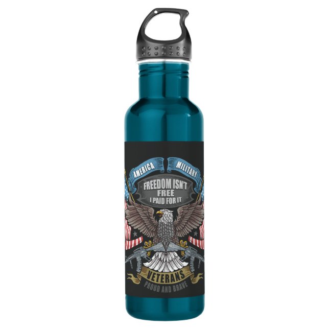 American Military with Flag and Eagle   710 Ml Water Bottle (Front)