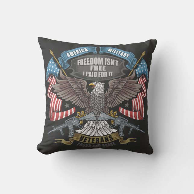 American Military with Flag and Eagle  Throw Pillow (Front)