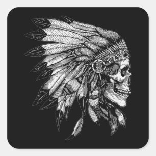 American Motorcycle Skull Native Indian Eagle Chie Square Sticker