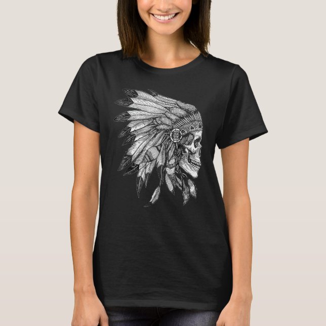 American Motorcycle Skull Native Indian Eagle Chie T-Shirt (Front)