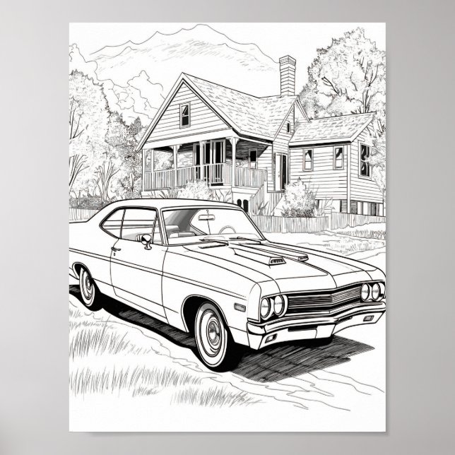 American Muscle Car Adult Colouring Poster (Front)
