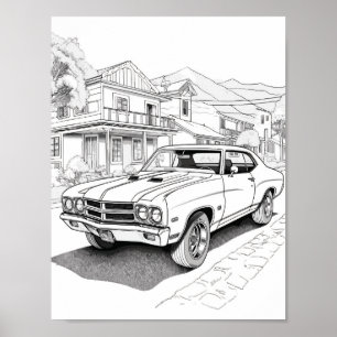 American Muscle Car Adult Colouring Poster