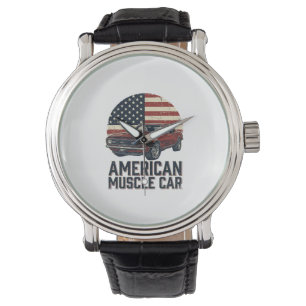 American Muscle Car Vintage Flag Shirt Design_1 Watch