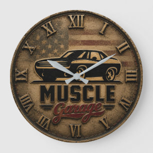 American Muscle Garage Vintage Muscle Car Decor Large Clock