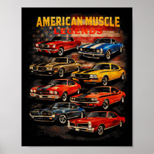 American Muscle Legends Classic Car Enthusiast Poster