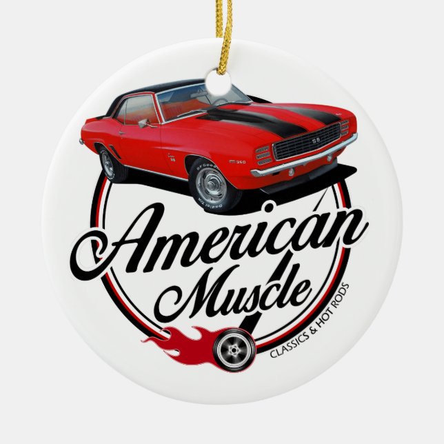 American Muscle Red Camaro Ceramic Ornament (Front)
