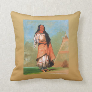 American Native Indian, Art of George Catlin Throw Pillow