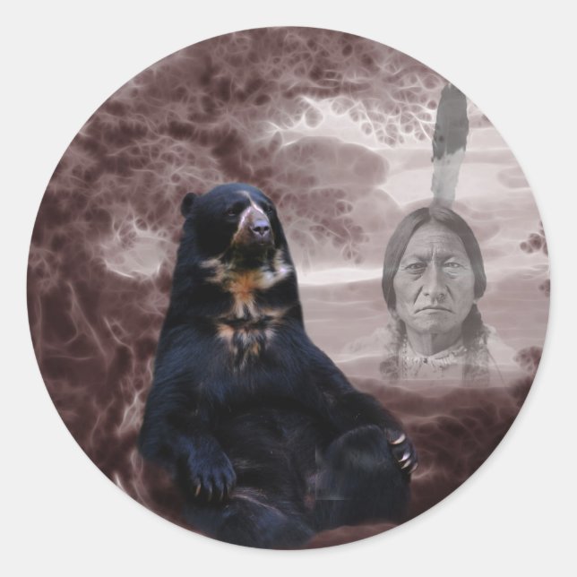 American Native Indian black bear Classic Round Sticker (Front)