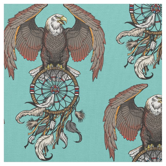 American native indians dreamcatcher fabric (Close Up)