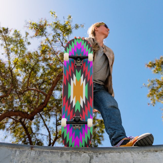 american native motif indie geometric pattern indi skateboard (Outdoor 1)
