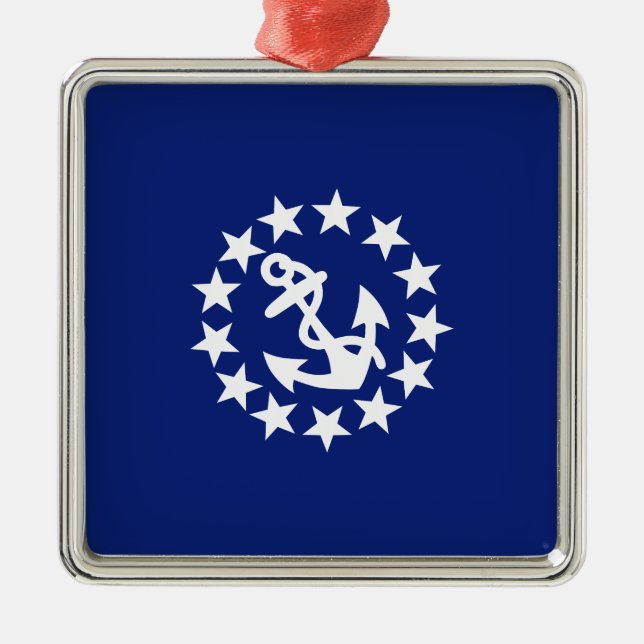 American Nautical Yacht Flag Anchor Stars Blue Metal Ornament (Front)
