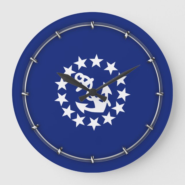 American Nautical Yacht Flag on Blue Large Clock (Front)