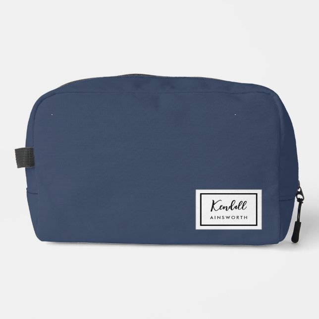 American Nostalgia Classic Simple Minimal Blue Dopp Kit (Front)