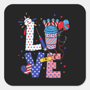 American Nurse 4th Of July Fourth Scrub Top Patrio Square Sticker