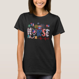 American Nurse 4th of July Nurse Stethoscope Heart T-Shirt