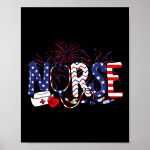 American Nurse 4th Of July Nurse Stethoscope Nursi Poster