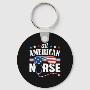 American Nurse 4th Of July Patriotic Usa Flag Nurs Keychain