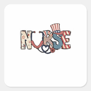 American Nurse 4th of July Patriotic USA Flag Nurs Square Sticker