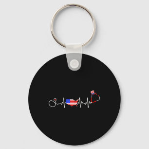 American Nurse 4th Of July Usa Flag Map Patriotic Keychain