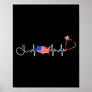 American Nurse 4th Of July Usa Flag Map Patriotic Poster