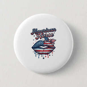 American Nurse Patriotic Lips Vector Shirt Design_ 2 Inch Round Button