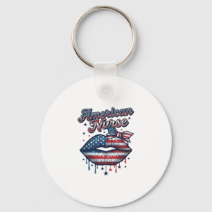 American Nurse Patriotic Lips Vector Shirt Design_ Keychain