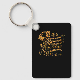 American Nurse Usa Flag Leopard 4th July Patriotic Keychain