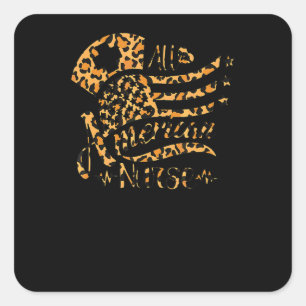 American Nurse Usa Flag Leopard 4th July Patriotic Square Sticker