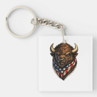 American Patriot Buffalo Head Graphic Keychain