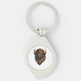 American Patriot Buffalo Head Graphic Keychain