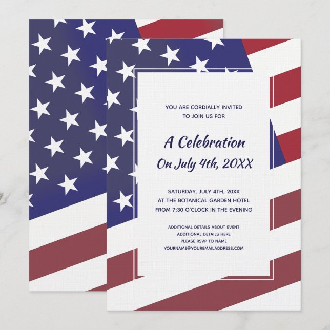 American Patriot Classic 4th of July US Flag Invitation (Front/Back)