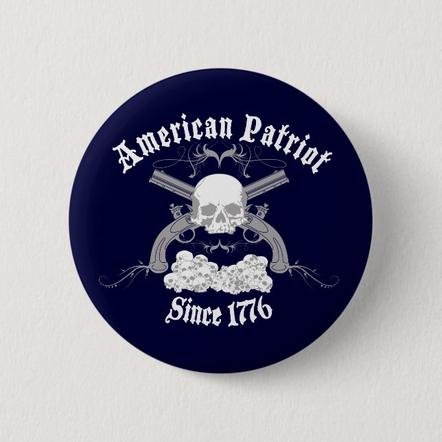 American Patriot Skull 1776 2 Inch Round Button (Front)