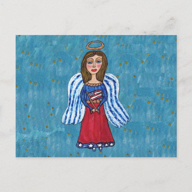 American Patriotic Angel Holding USA Flag Stars Postcard (Front)