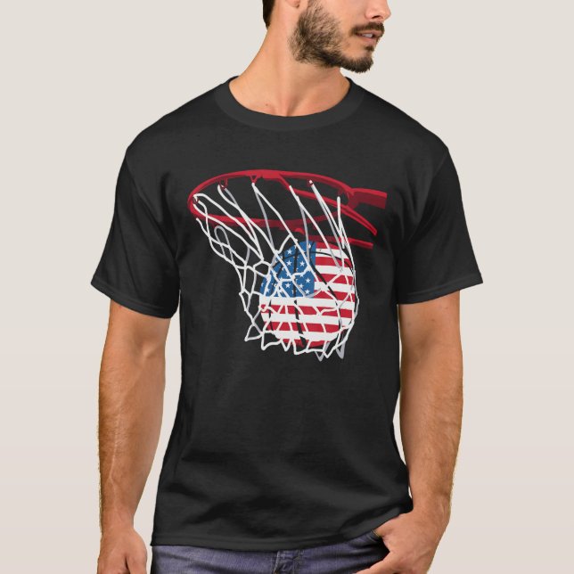 American Patriotic Basketball 4th Of July US Flag  T-Shirt (Front)