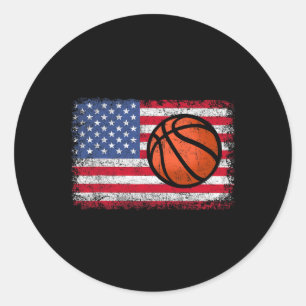 American Patriotic Bysketbyll 4th Of July Us Flag Classic Round Sticker