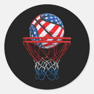 American Patriotic Bysketbyll 4th Of July Us Flag  Classic Round Sticker